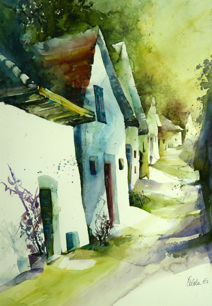 Kellergasse Wildendürnbach – Aquarell · 56 × 36 cm · 2006