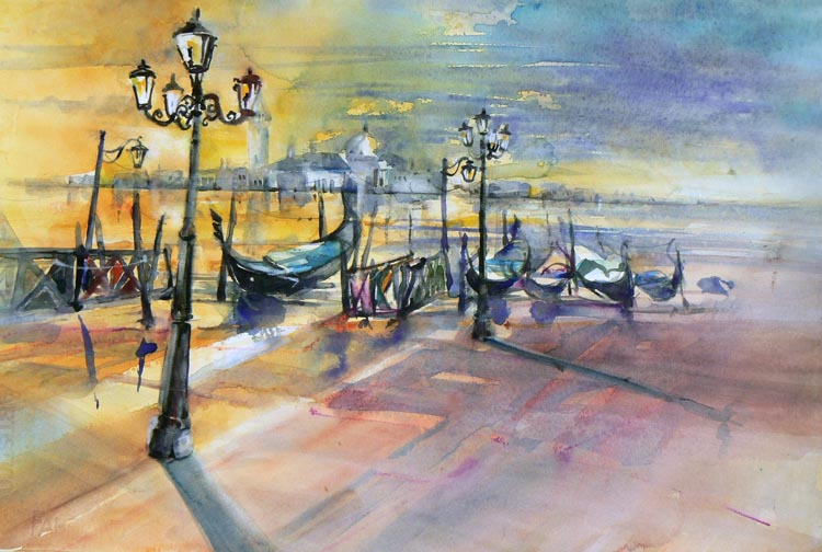 Venedig in der Morgensonne – Aquarell · 37 × 57 cm · 2007