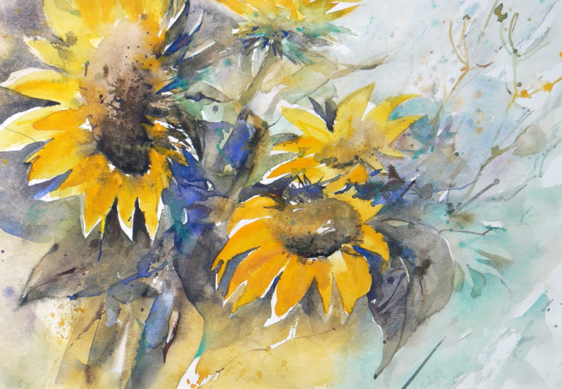 Sonnenblumen – Aquarell · 33 × 47 cm · 2010