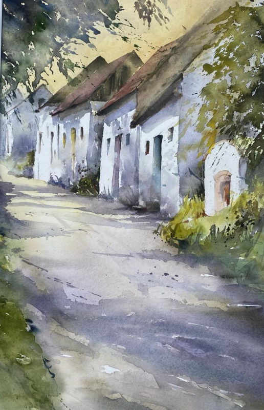 Eibesthal "Pfandnerweg" – Aquarell · 70 × 50 cm · 2022
