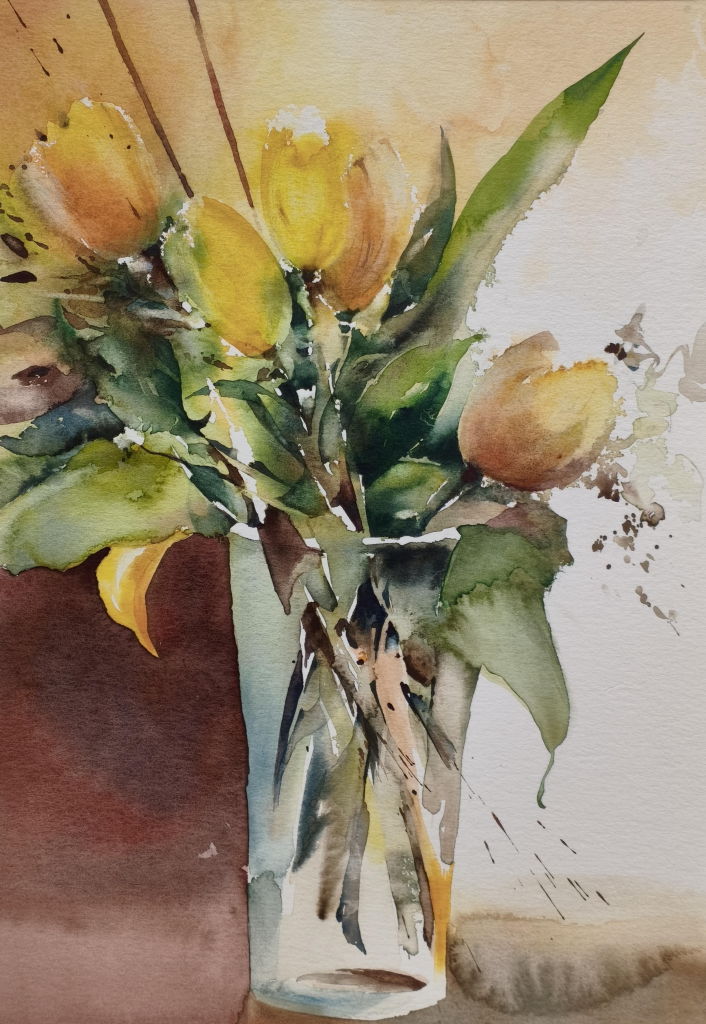Gelbe Tulpen – Aquarell · 50 × 60 cm · 2025